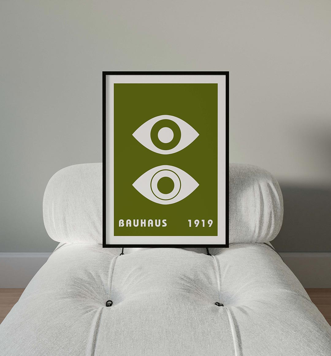Oogvormen en tekst – moderne Bauhaus wandkunst als poster