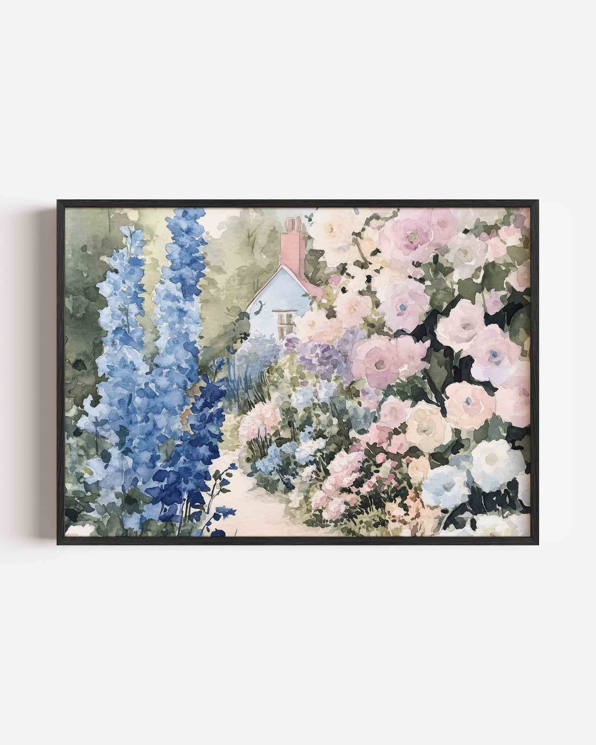 Bloementuin met huisje – bloemen landscape poster als wanddecoratie