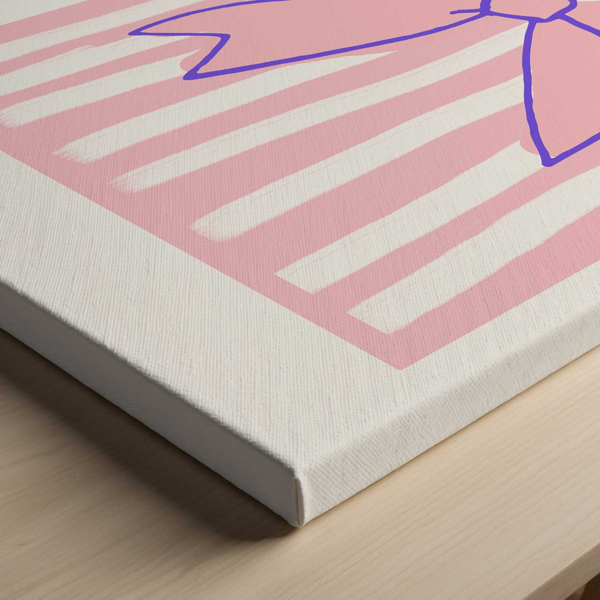 Speelse Strik op Roze Strepen – canvas kunstwerk als wanddecoratie