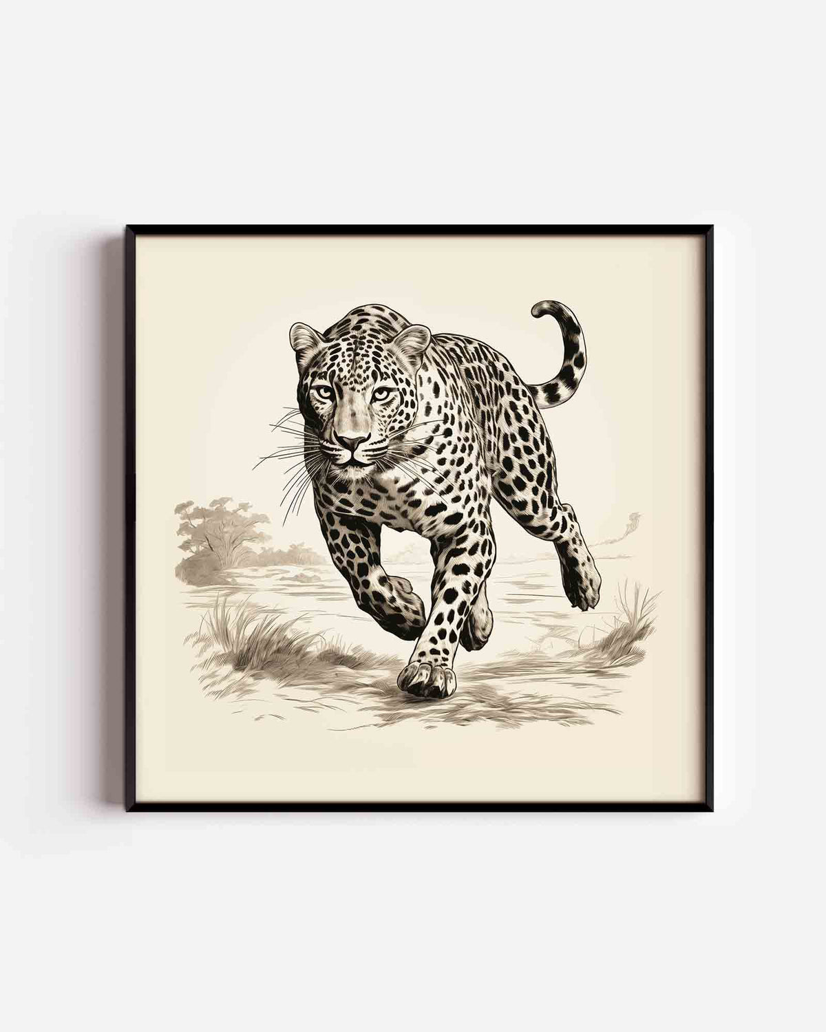 Rennende luipaard – vierkante dierenposter als wanddecoratie