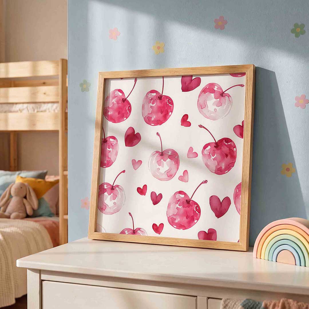 Kersen en harten – speelse wandkunst als vierkante kinderposter