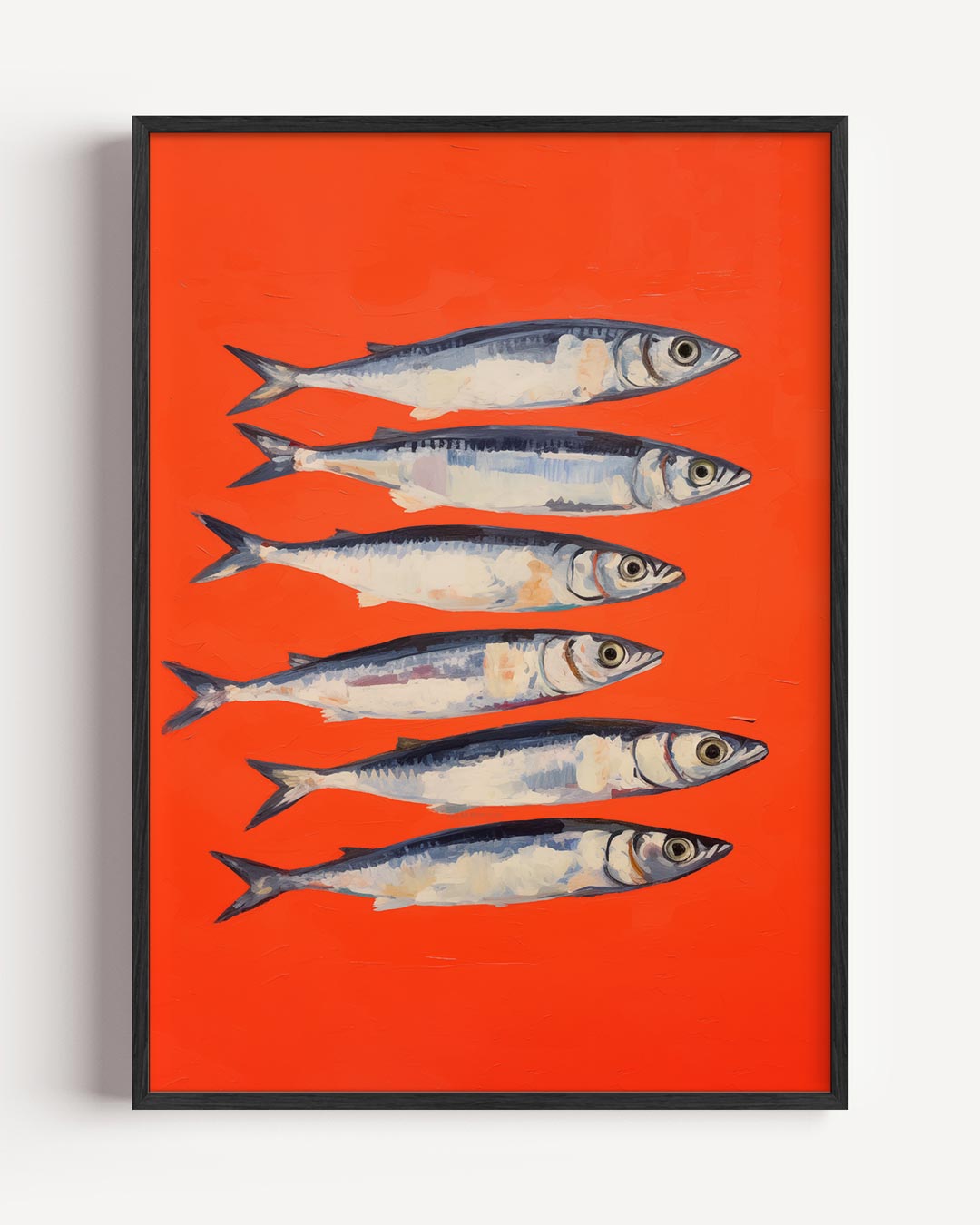 Speelse Sardientjes in Vrolijk Oranje – keuken portret poster als wanddecoratie