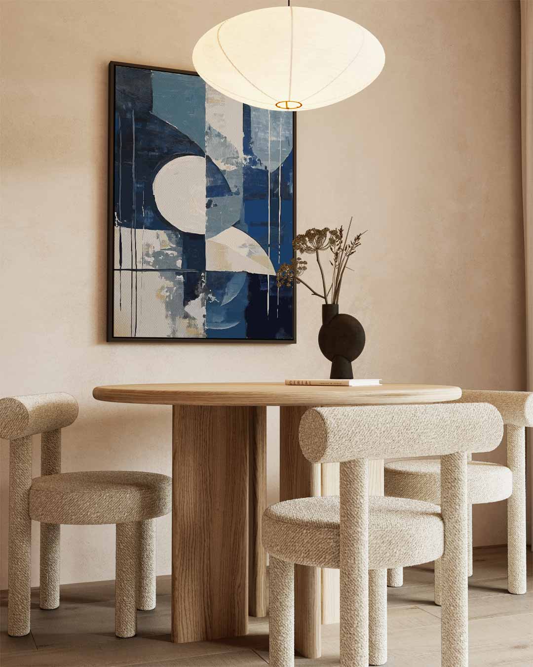 Abstracte Blauwe Geometrie – kunstwerk met zwarte baklijst