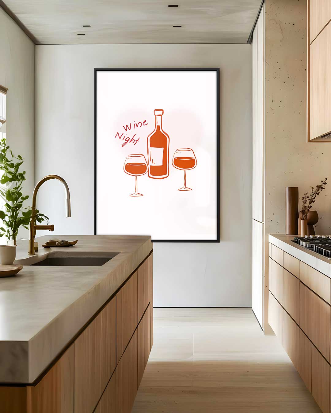 Gezellige Wijnavond Illustratie – staand kunstwerk voor modern interieur