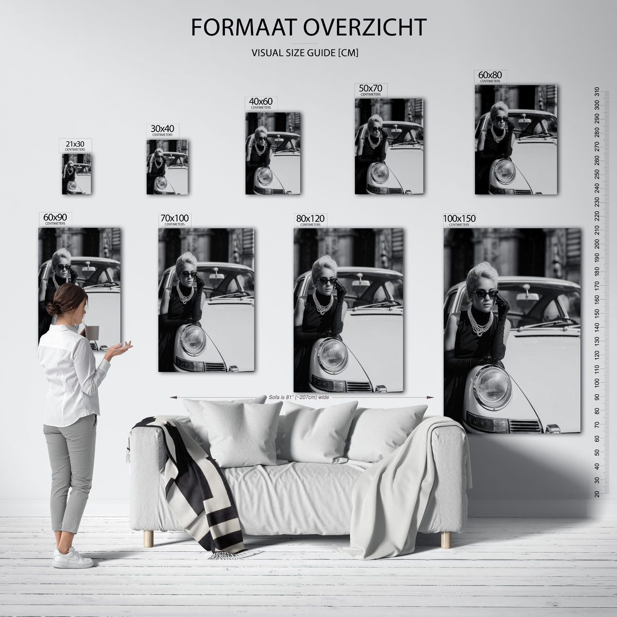 Vrouw met auto – staande muurposter in Pop Art stijl