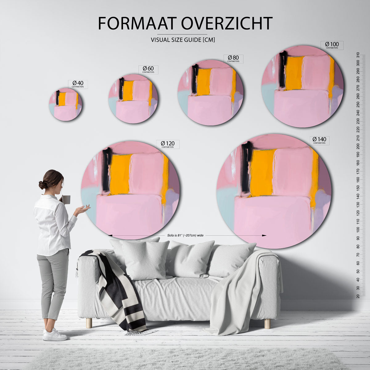 Abstracte vormen – geïllustreerde wandkunst als moderne muurcirkel