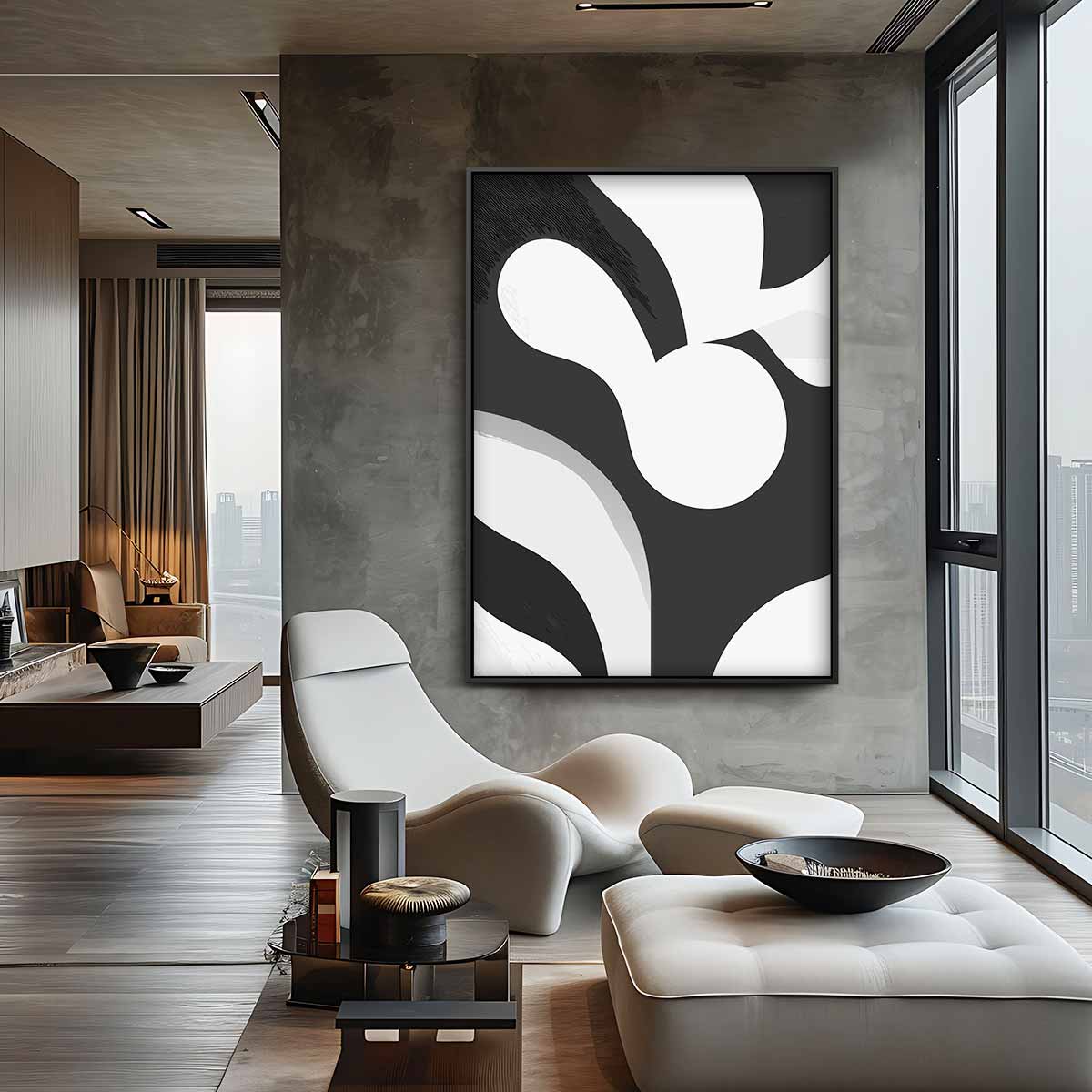 Moderne Zwart-Wit Compositie – canvas wanddecoratie in portret formaat