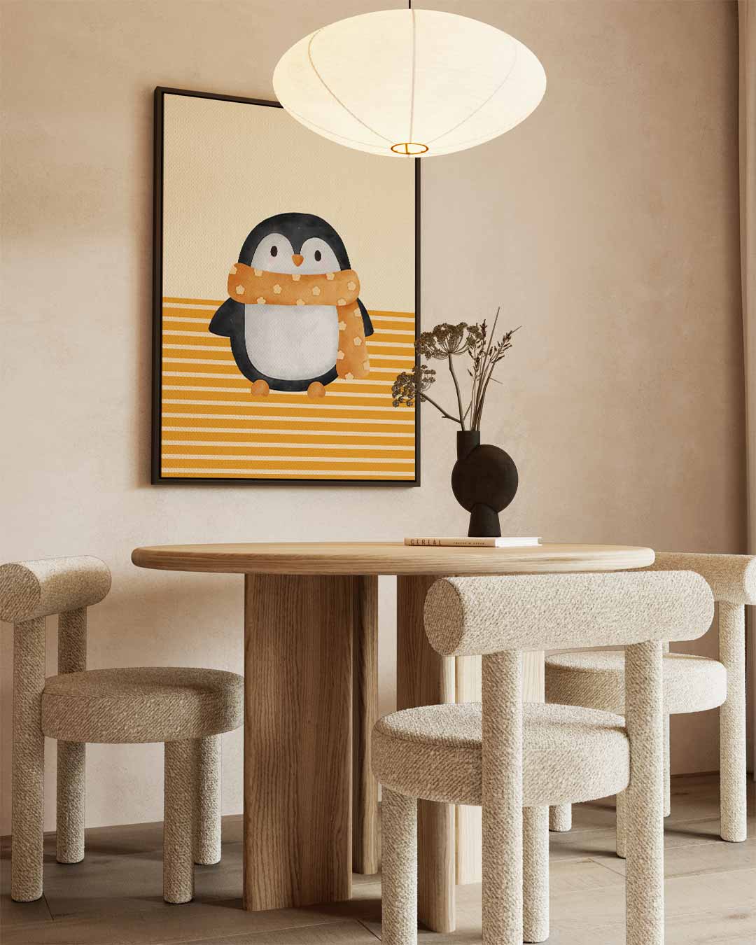 Schattige Pinguïn met Sjaal Illustratie – staand kunstwerk voor modern interieur