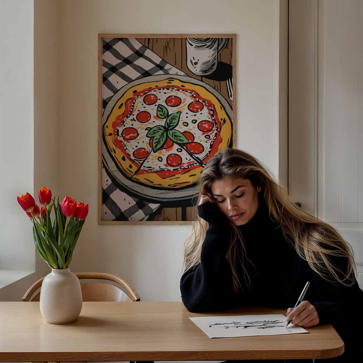 Pizza Illustratie – keuken poster als sfeervolle staande wanddecoratie