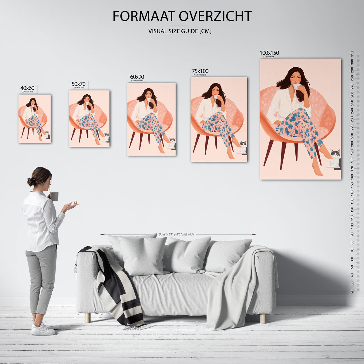 Vrouw met koffie – decoratief kunstwerk voor aan de muur