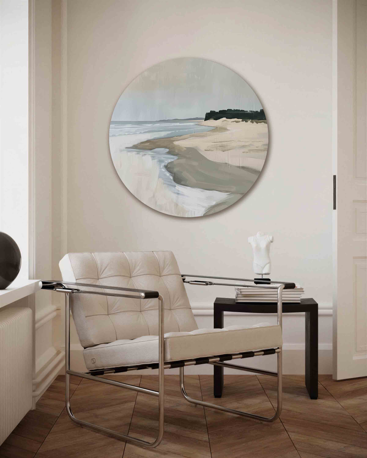 Strand en zee – kleurrijke muurcirkel als ronde wanddecoratie