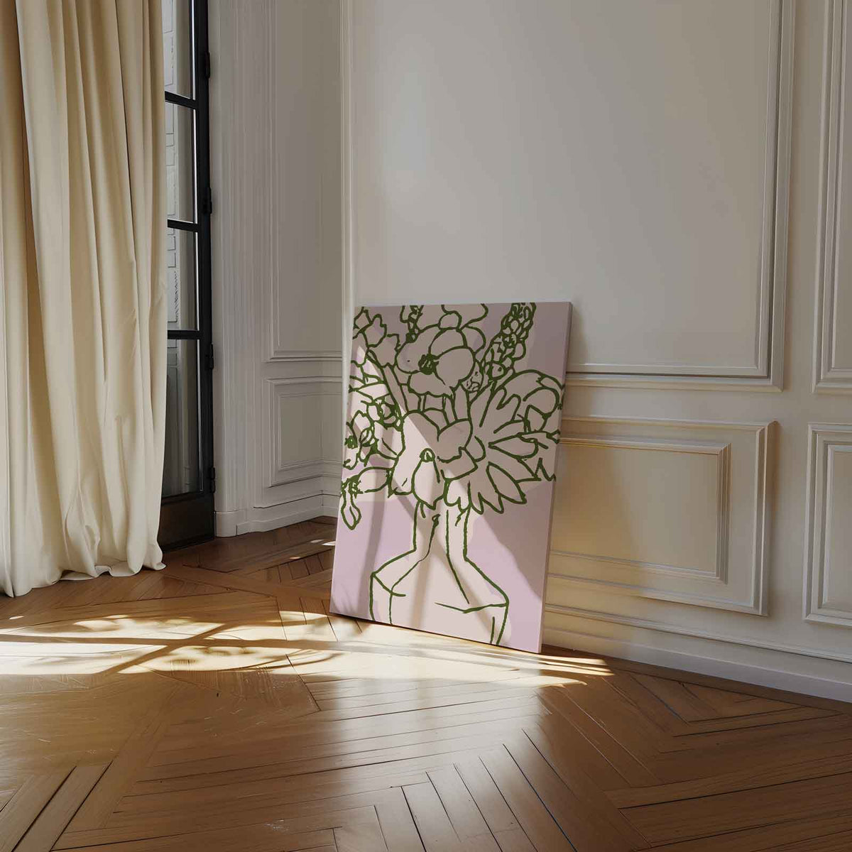Bloemenpracht in Lijnkunst – staand kunstwerk voor modern interieur