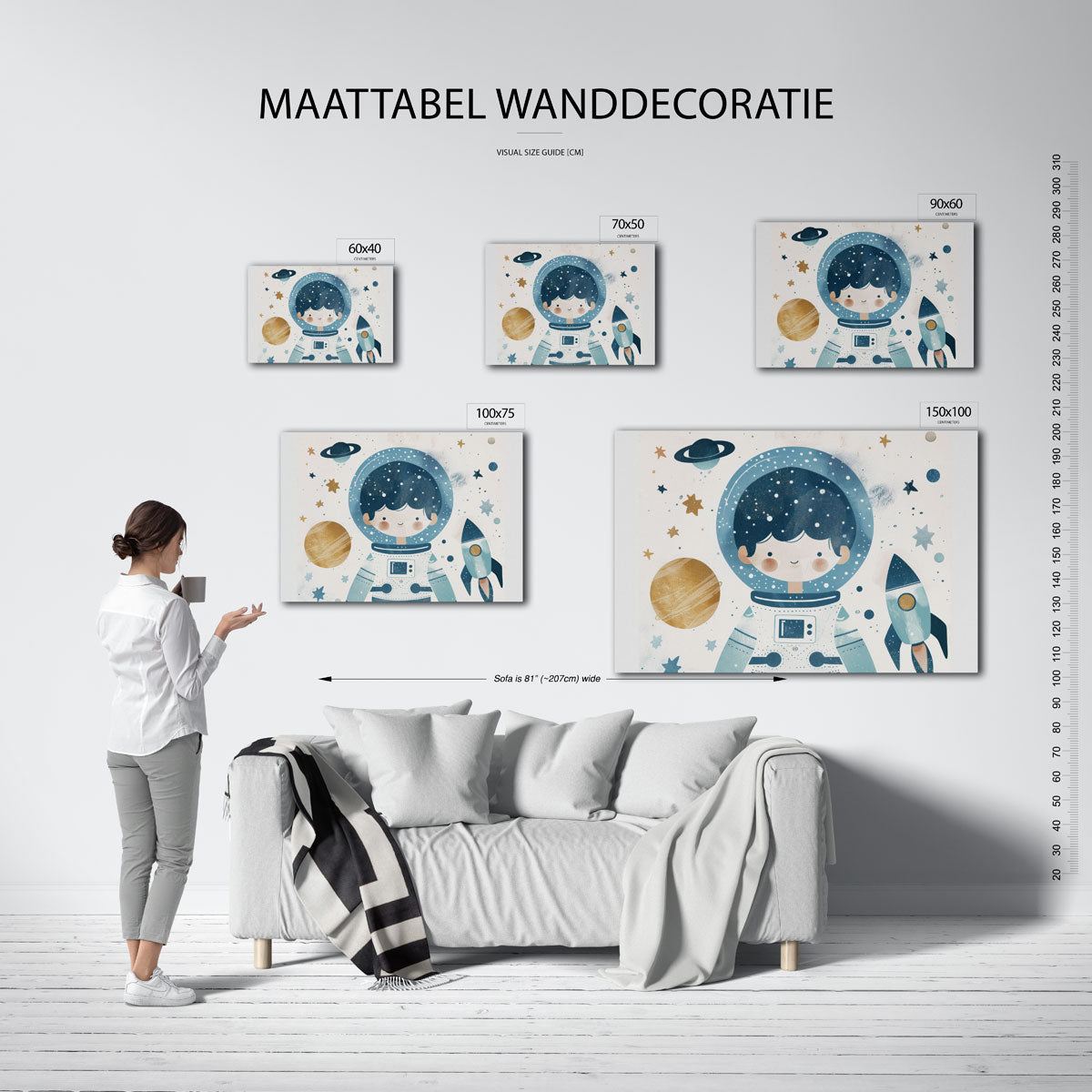 Speelse ruimte illustratie – Kinder kunstwerk – moderne liggende wanddecoratie