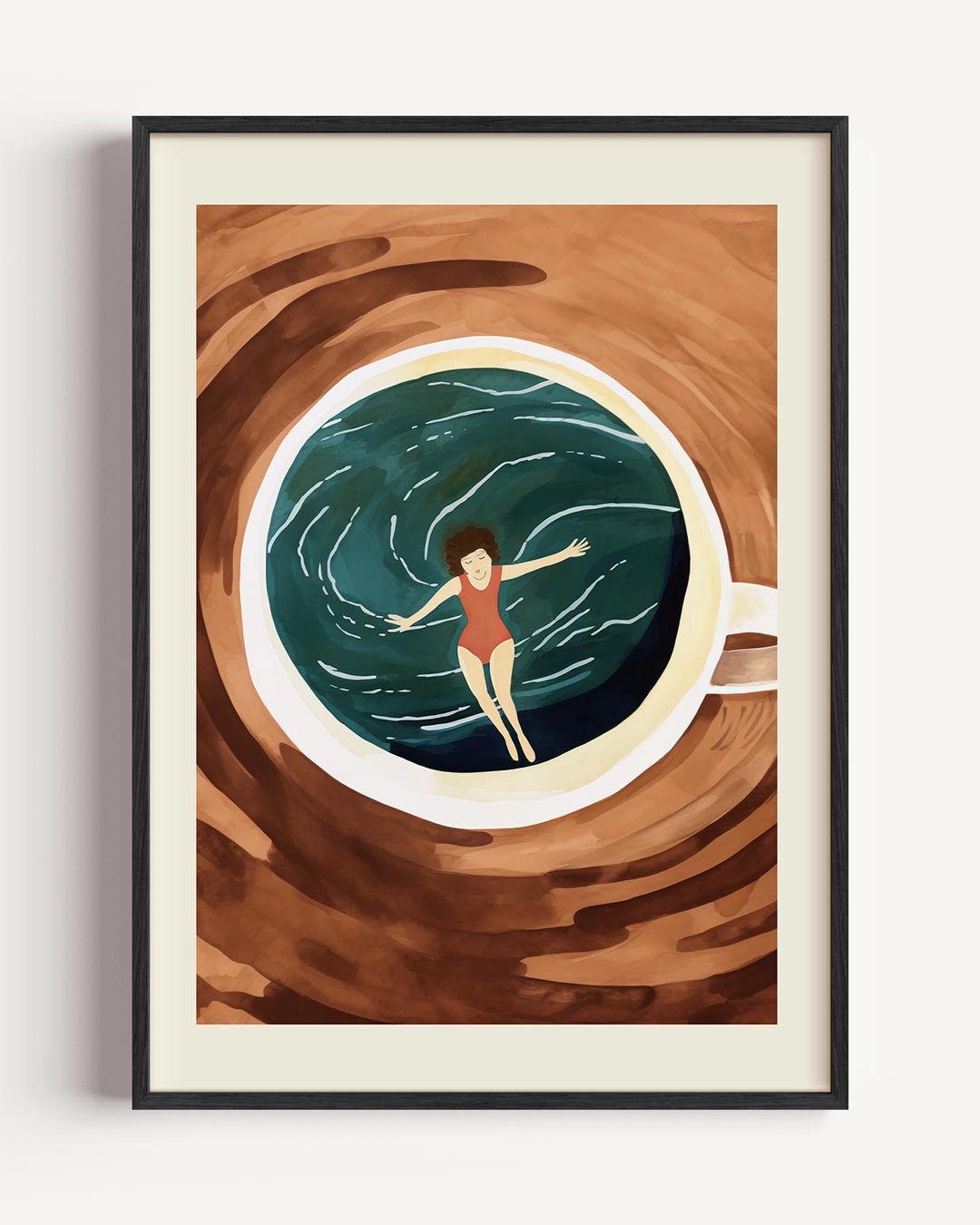 Zwemmen in Koffiemomenten – keuken portret poster als wanddecoratie