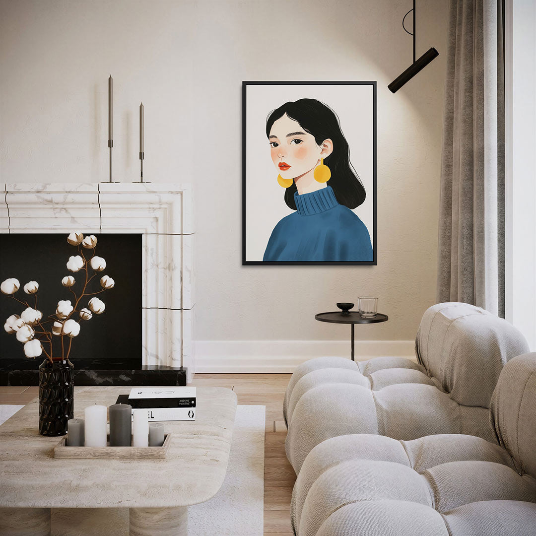 Portret met geometrische accenten – moderne staande wandkunst