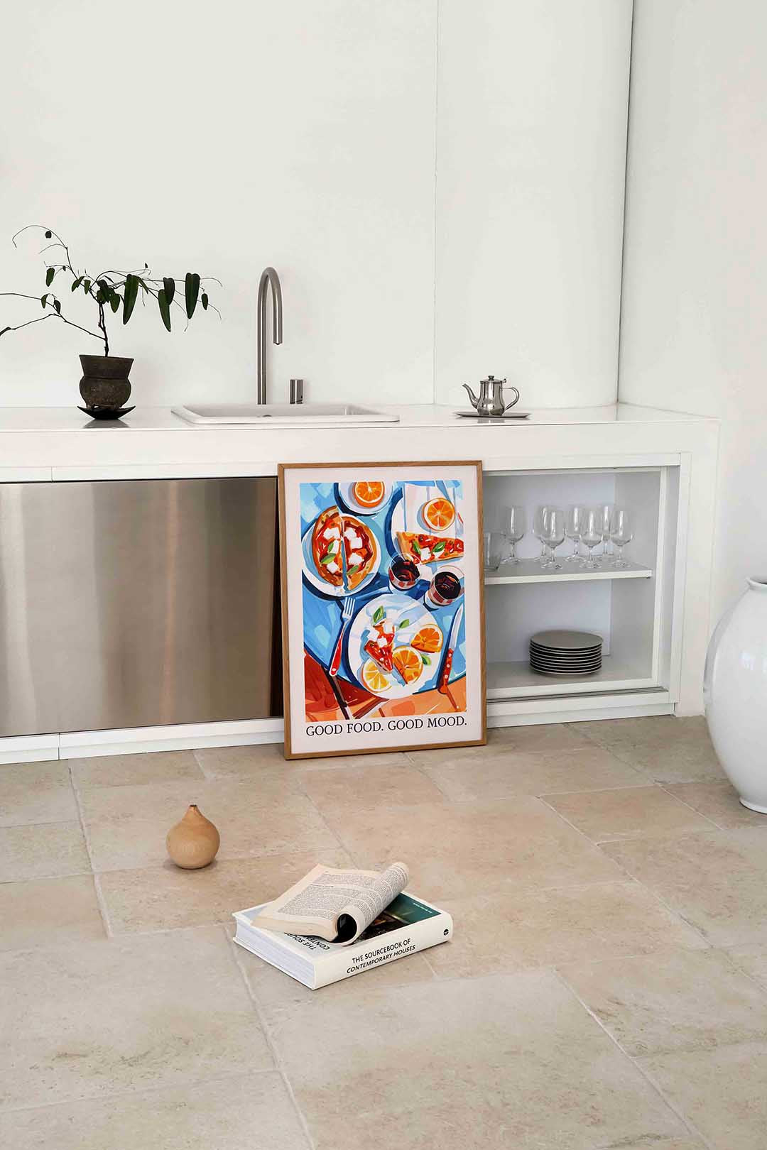 Pizza en sinaasappels – culinaire wandkunst als portret poster
