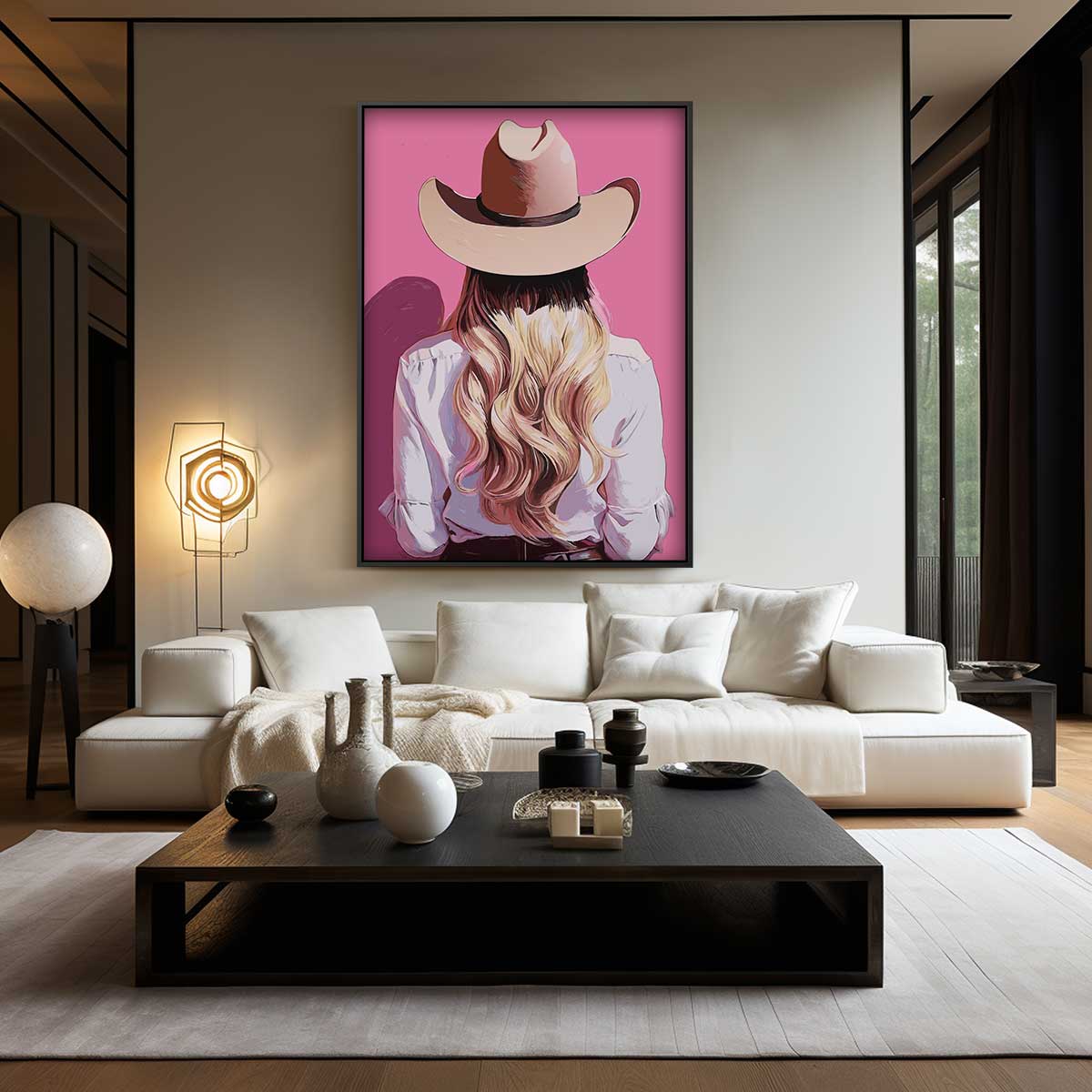 Stijlvolle Cowgirl Achteraanzicht – dibond wanddecoratie in staand formaat