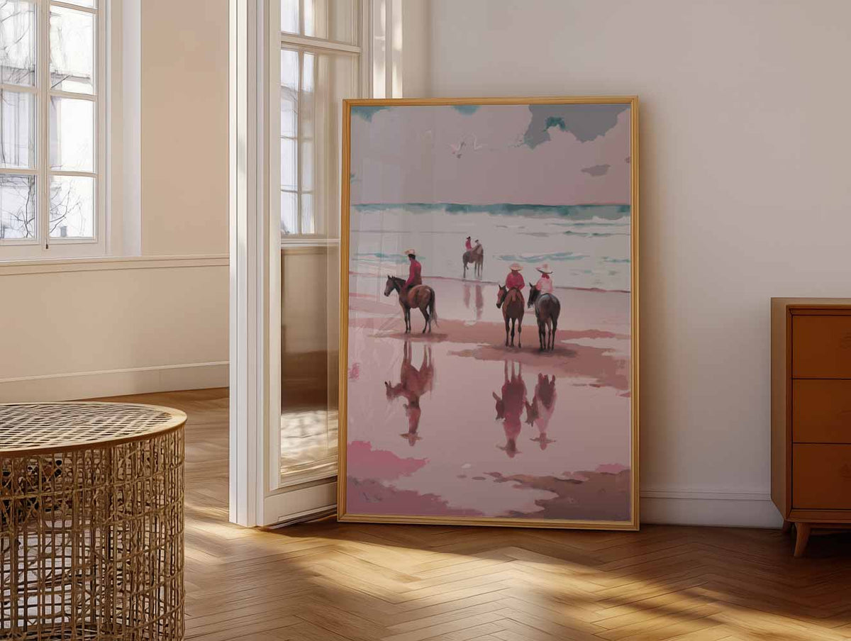 Strandpaarden Wanddecoratie – vrolijke paasillustratie als portret poster
