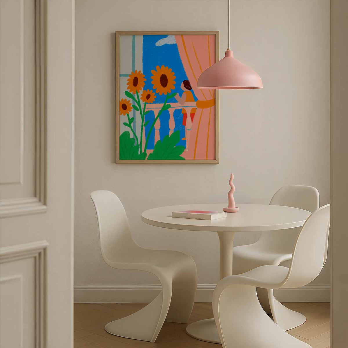 Zonnige Balkon Idylle – bloemen poster in staand formaat