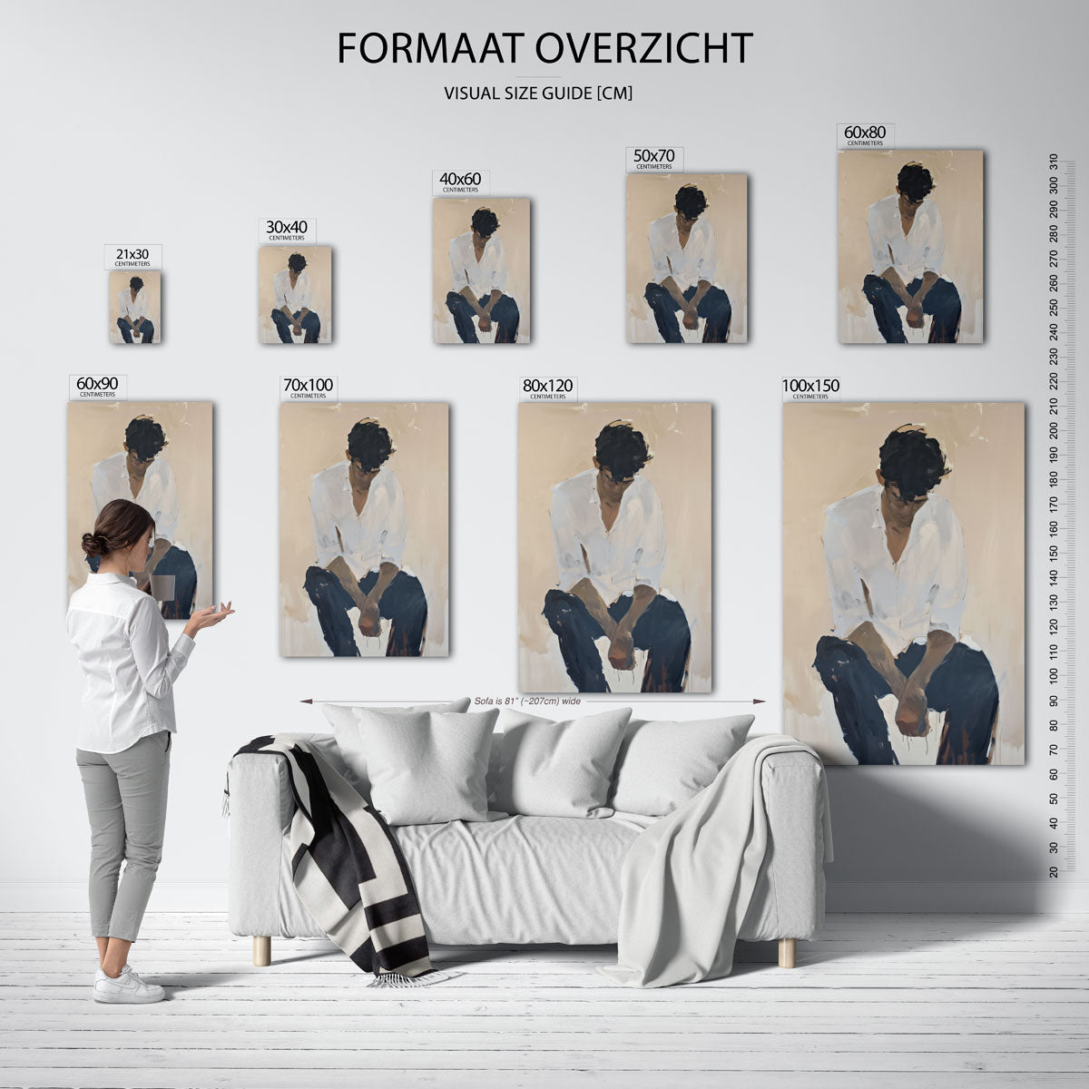 Zittende figuur – staande muurposter met hedendaagse illustratie