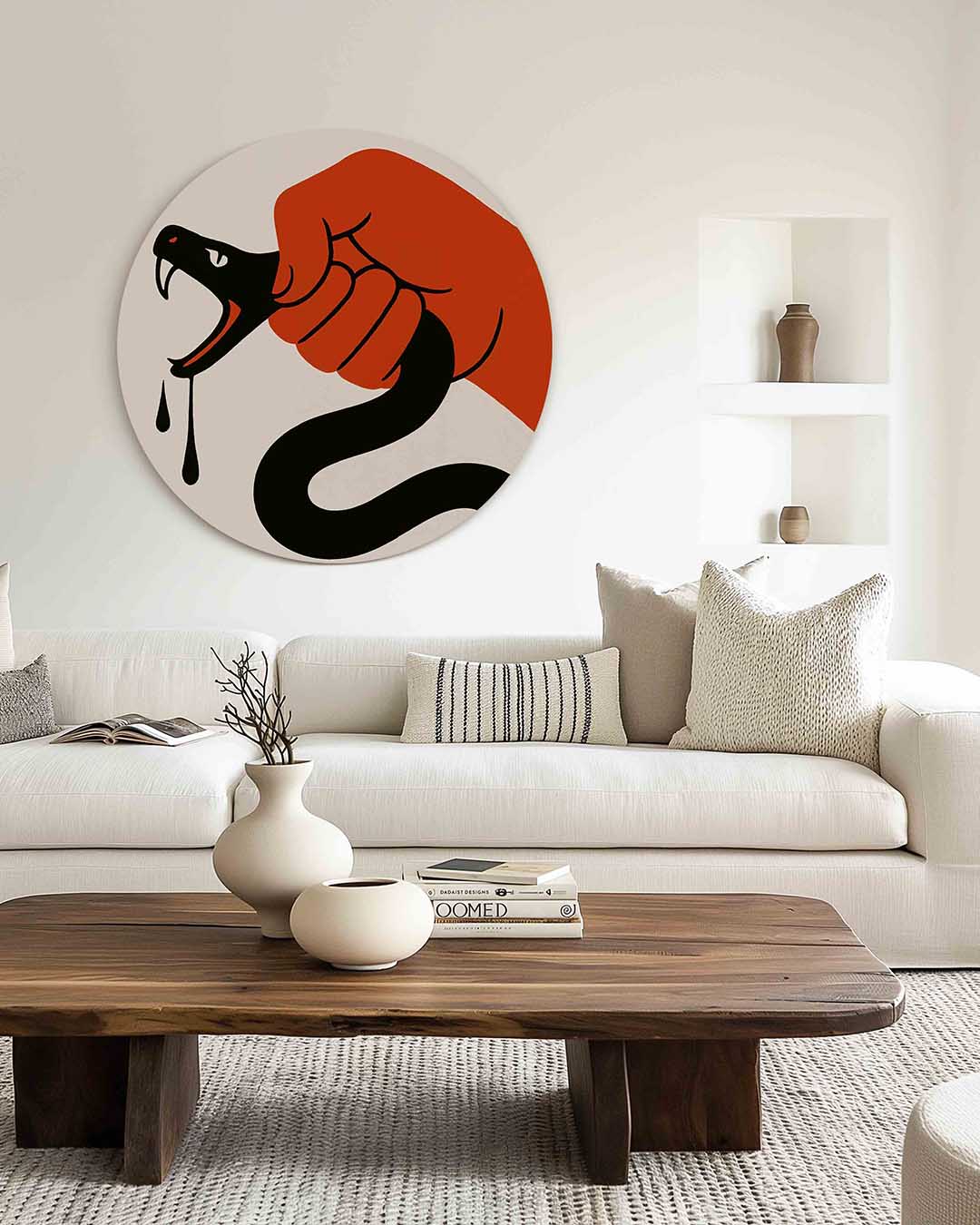 Hand met slang – dierenprint muurcirkel voor aan de muur