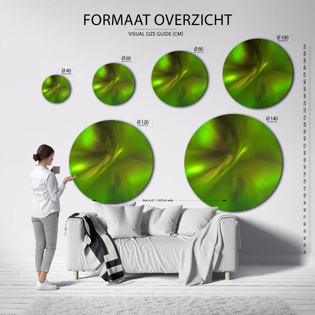 Groene lichtstralen – ronde wanddecoratie met fotografie