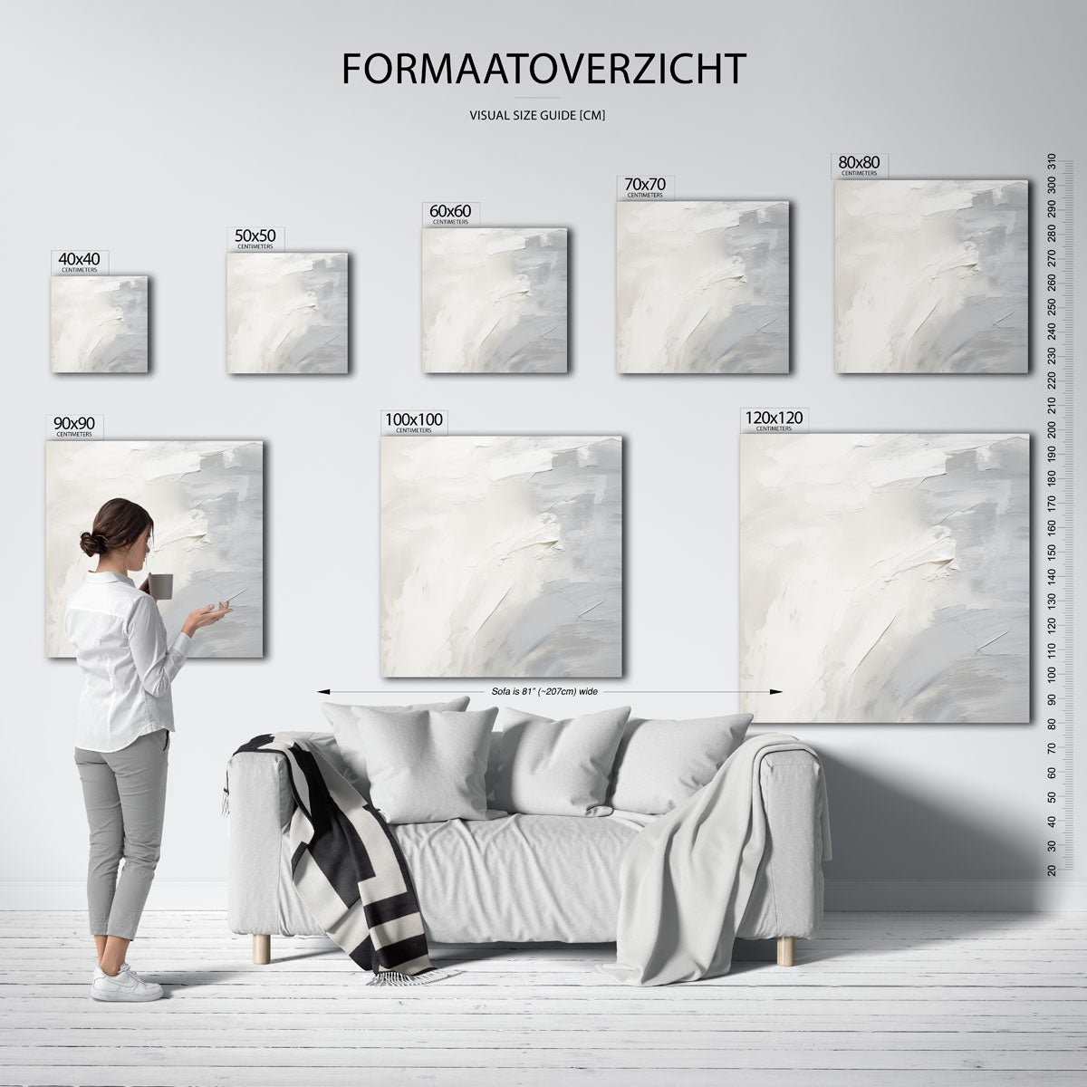 Abstracte grijs en wit – vierkante muurposter met abstracte vormen