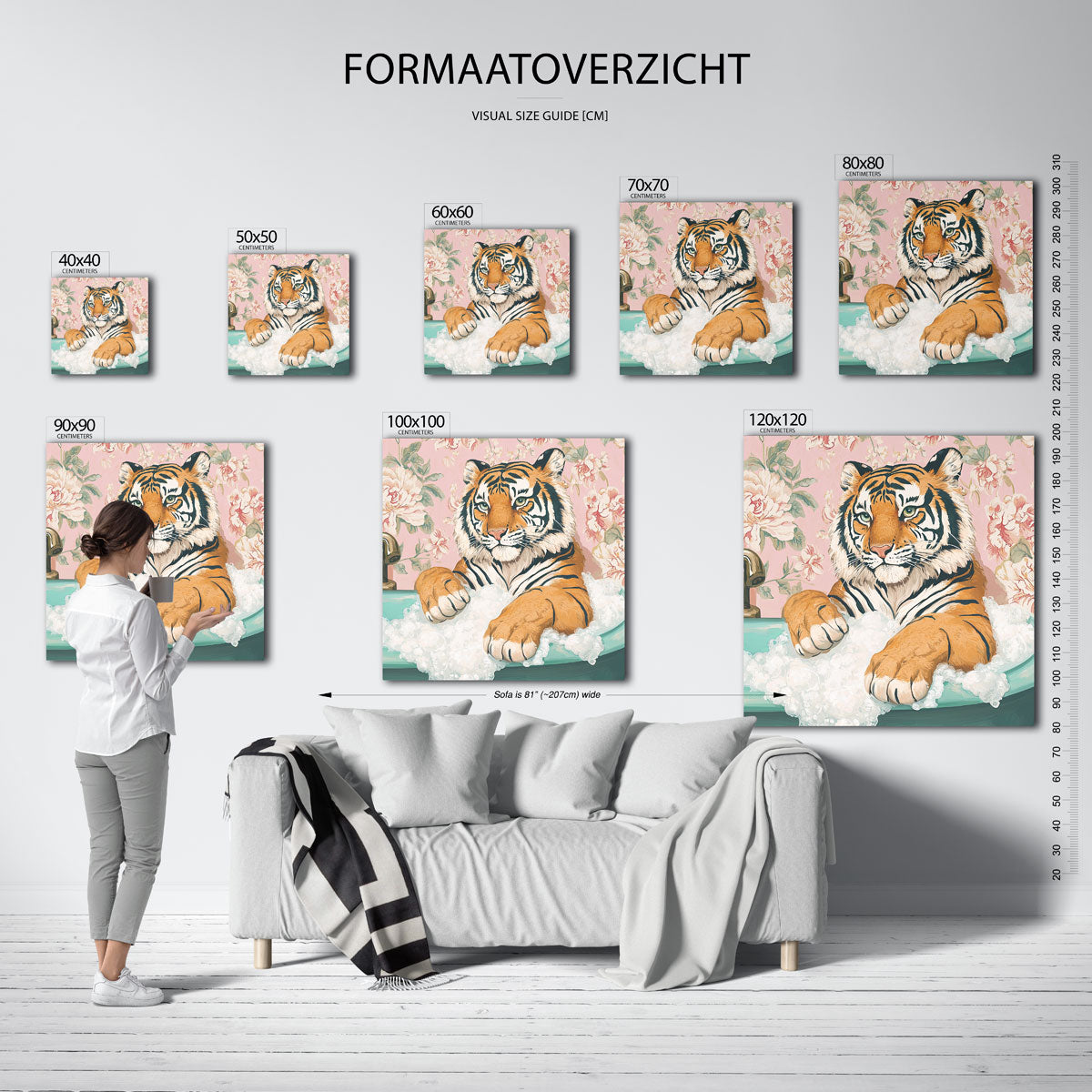 Tijger in bad – vierkante muurposter met dierenthema