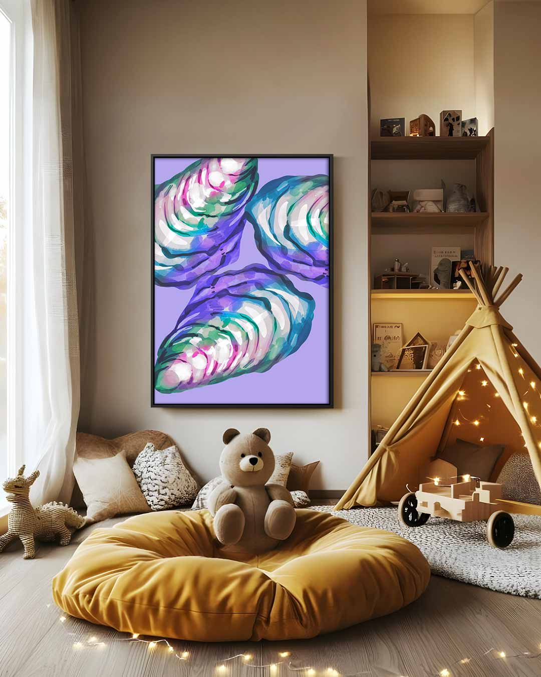 Kleurrijke Abstracte Oesters – canvas wanddecoratie in portret formaat