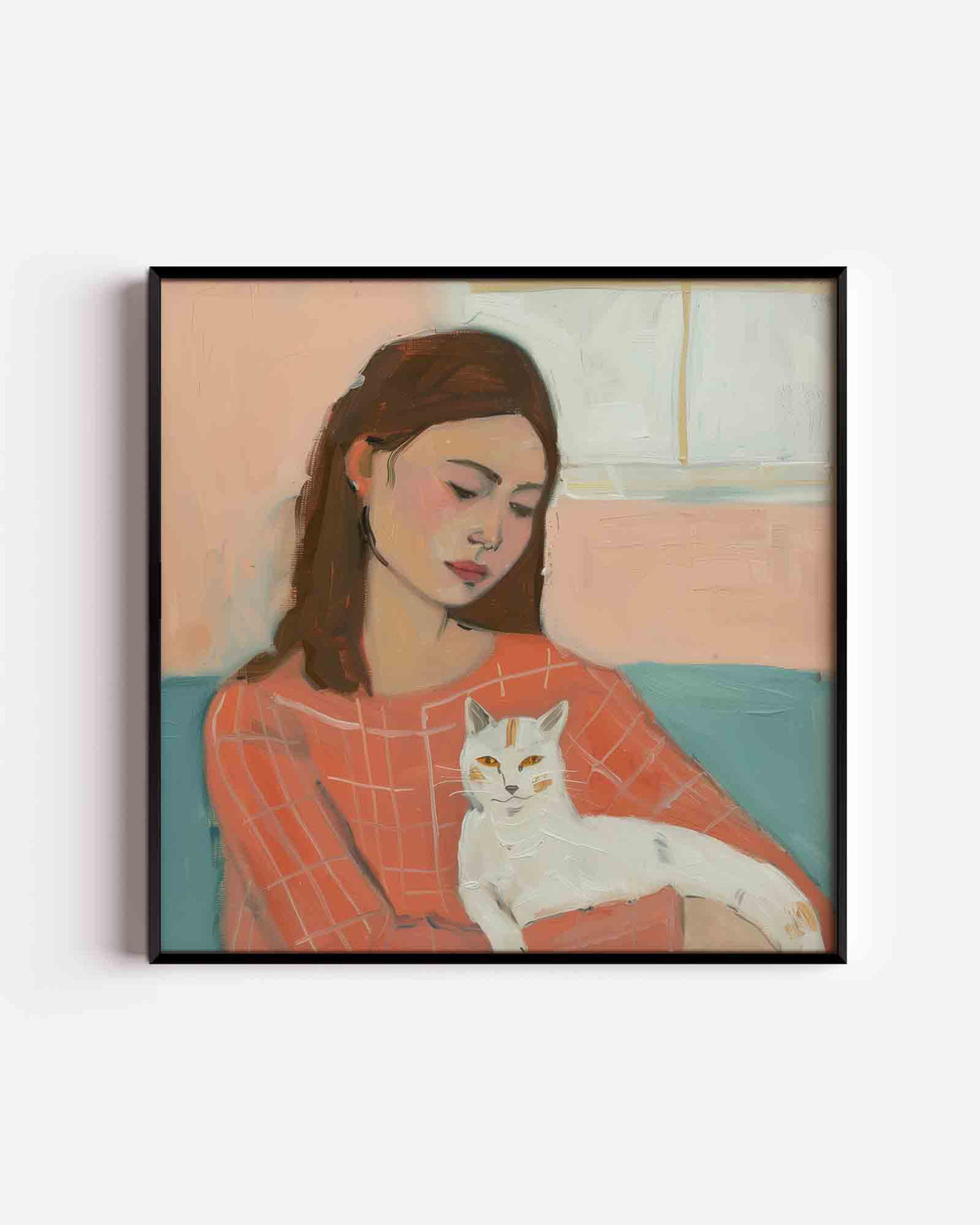 Vrouw met kat – design vierkante poster als wanddecoratie