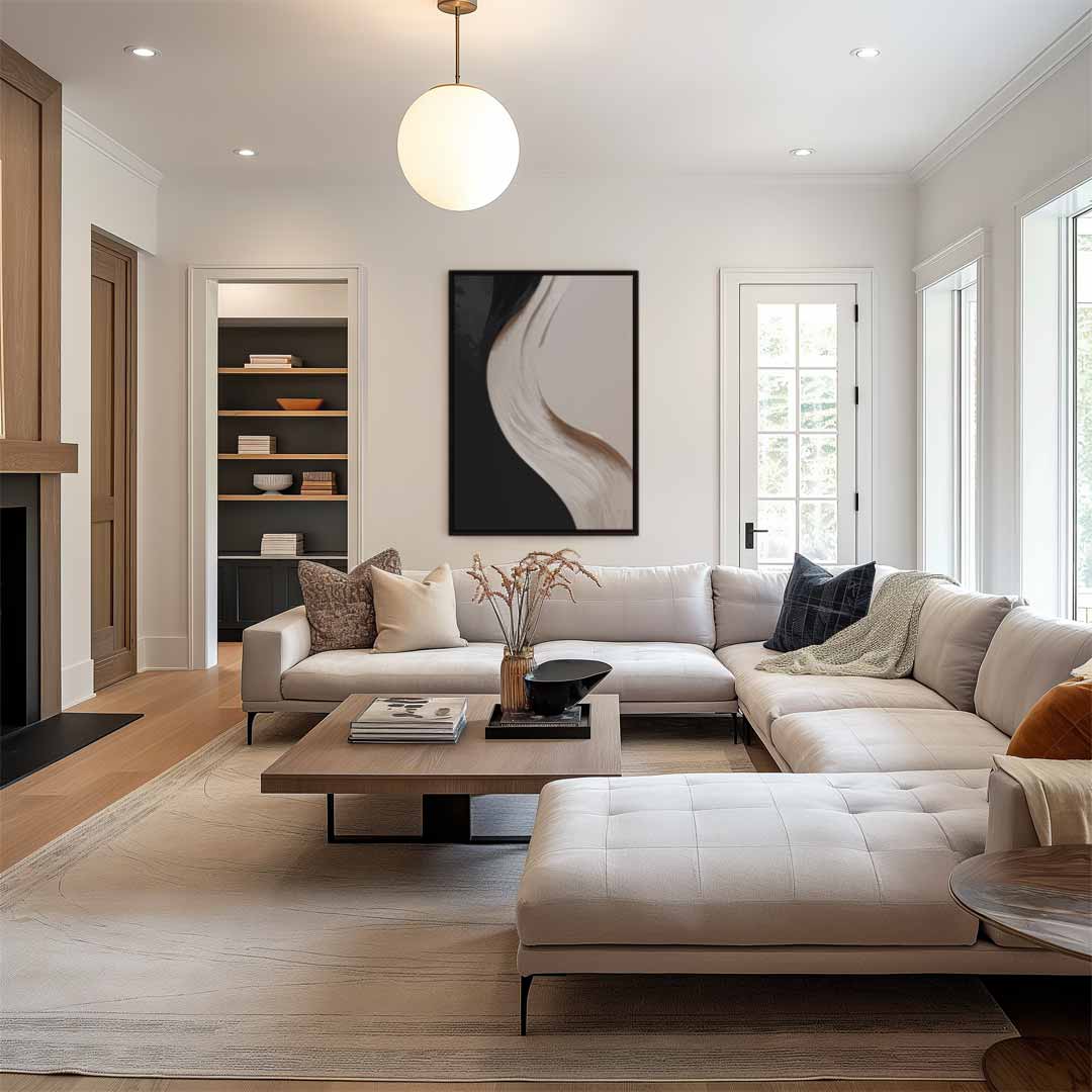 Abstracte Elegantie in Zwart en Wit – staand kunstwerk voor modern interieur