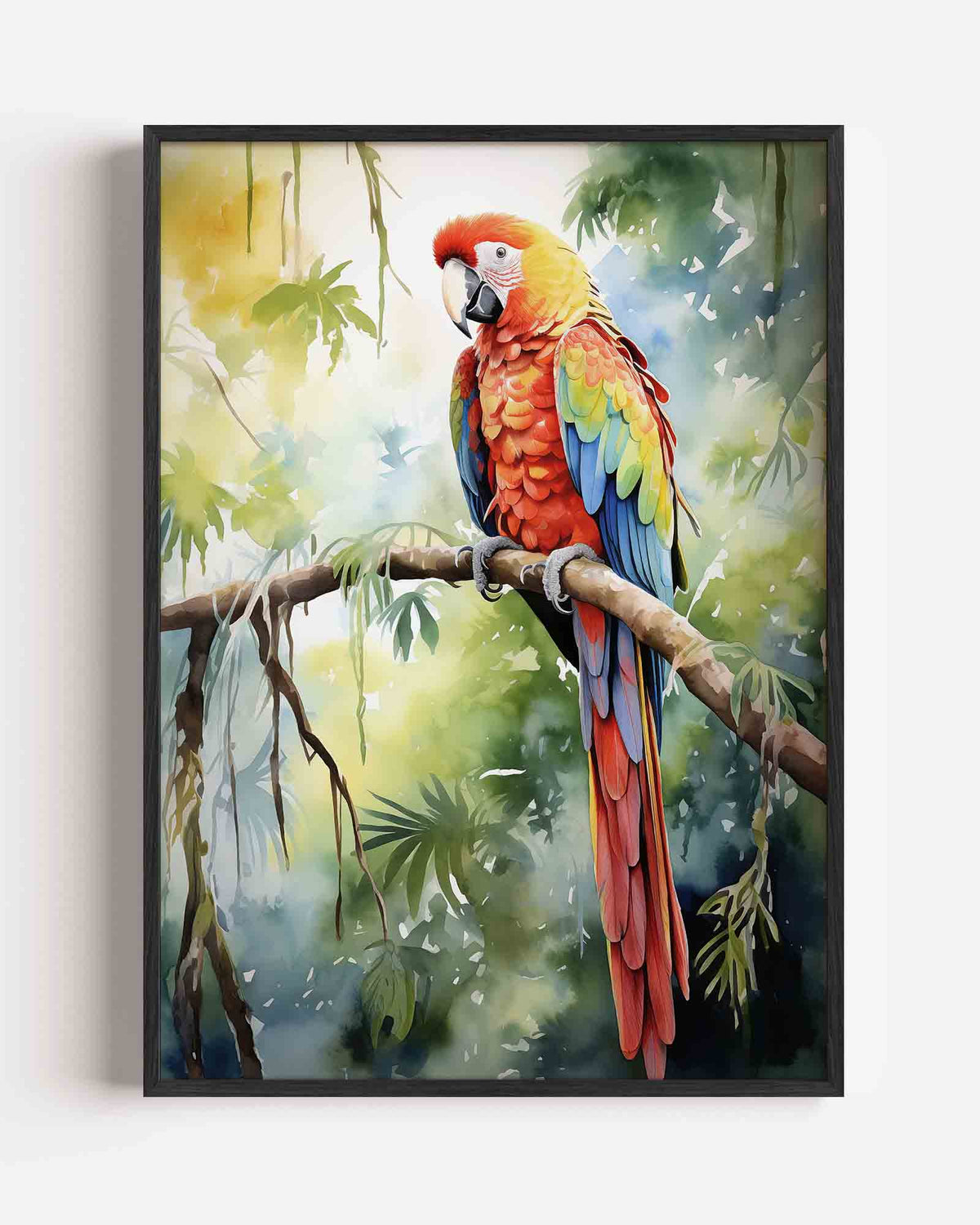Papegaai op tak – jungle portret poster als wanddecoratie