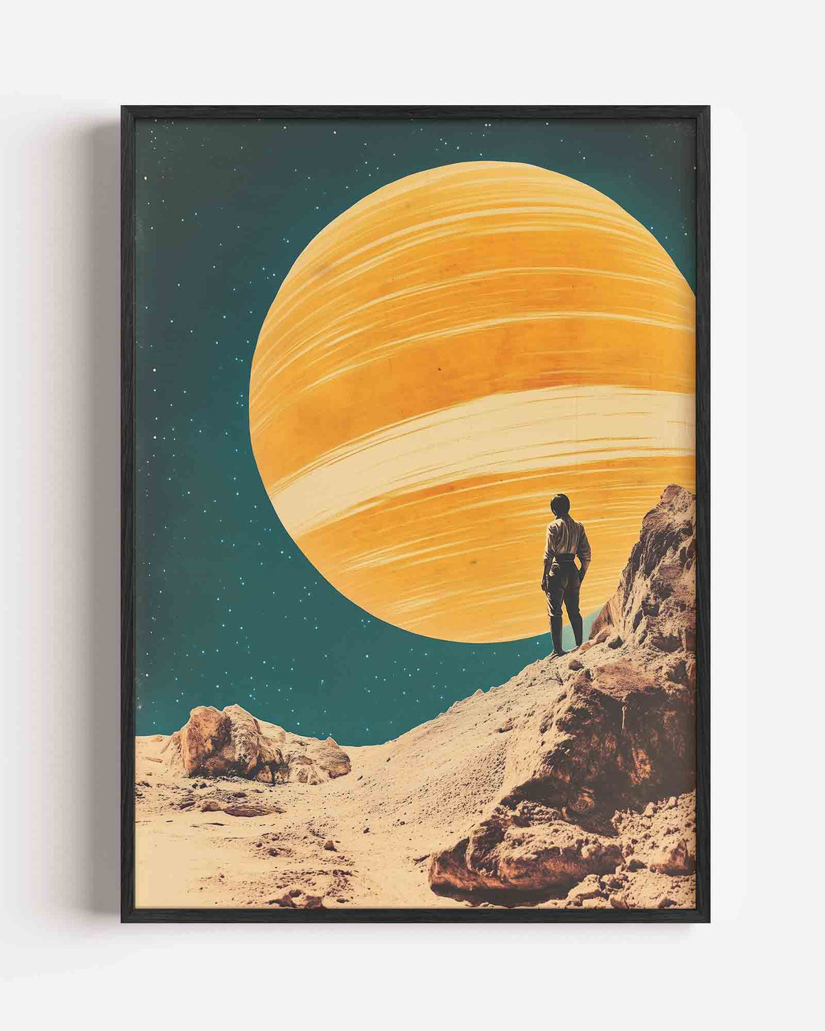 Persoon op planeet – surrealistische portret poster als wanddecoratie