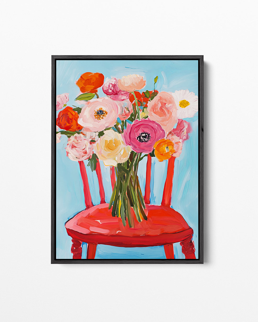 Bloemen op stoel – staand wanddecoratie kunstwerk