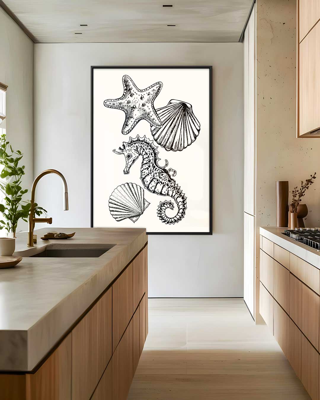Zeeschatten Illustratie – kunstwerk met zwarte baklijst