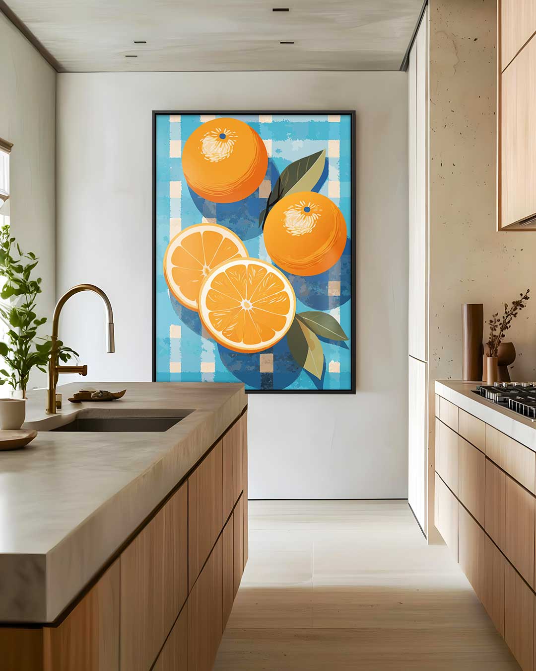 Zonnige Sinaasappeldroom – staand kunstwerk voor modern interieur