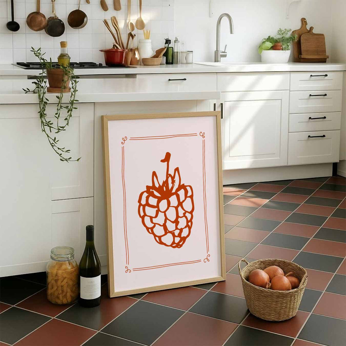 Retro Framboos Illustratie – staande muurposter voor keuken of eethoek