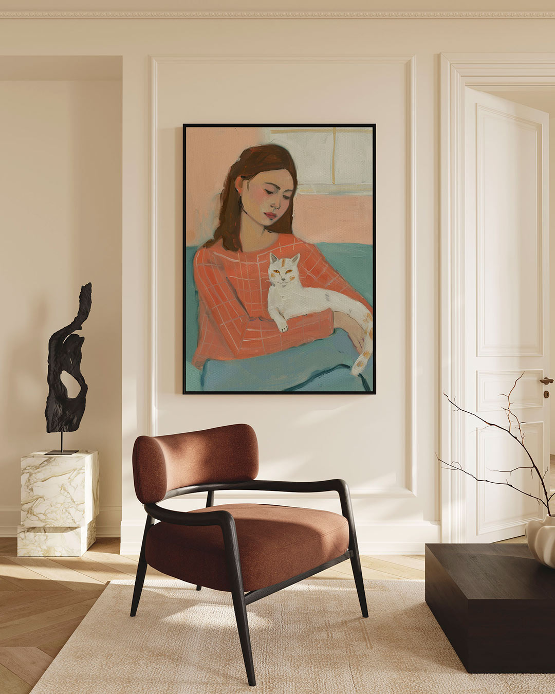 Vrouw met kat – staande wanddecoratie