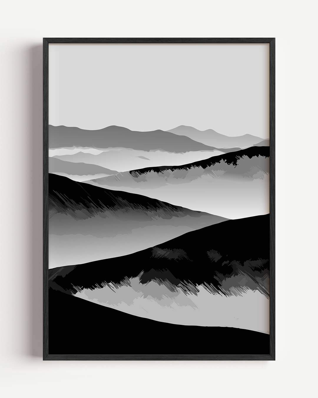 Stijlvolle Zwart-Wit Berglandschap – kleurrijke abstracte portret poster als wanddecoratie