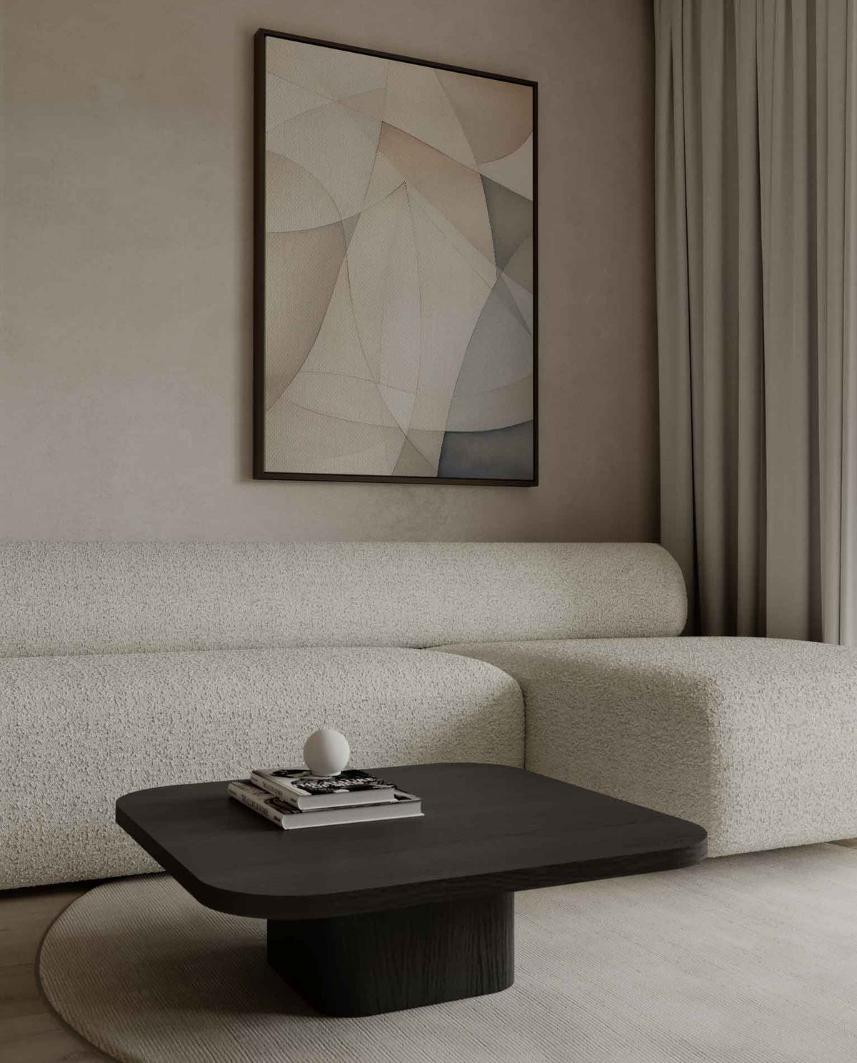 Subtiele Abstractie in Neutrale Tinten – staande wandkunst voor woonkamer of interieur