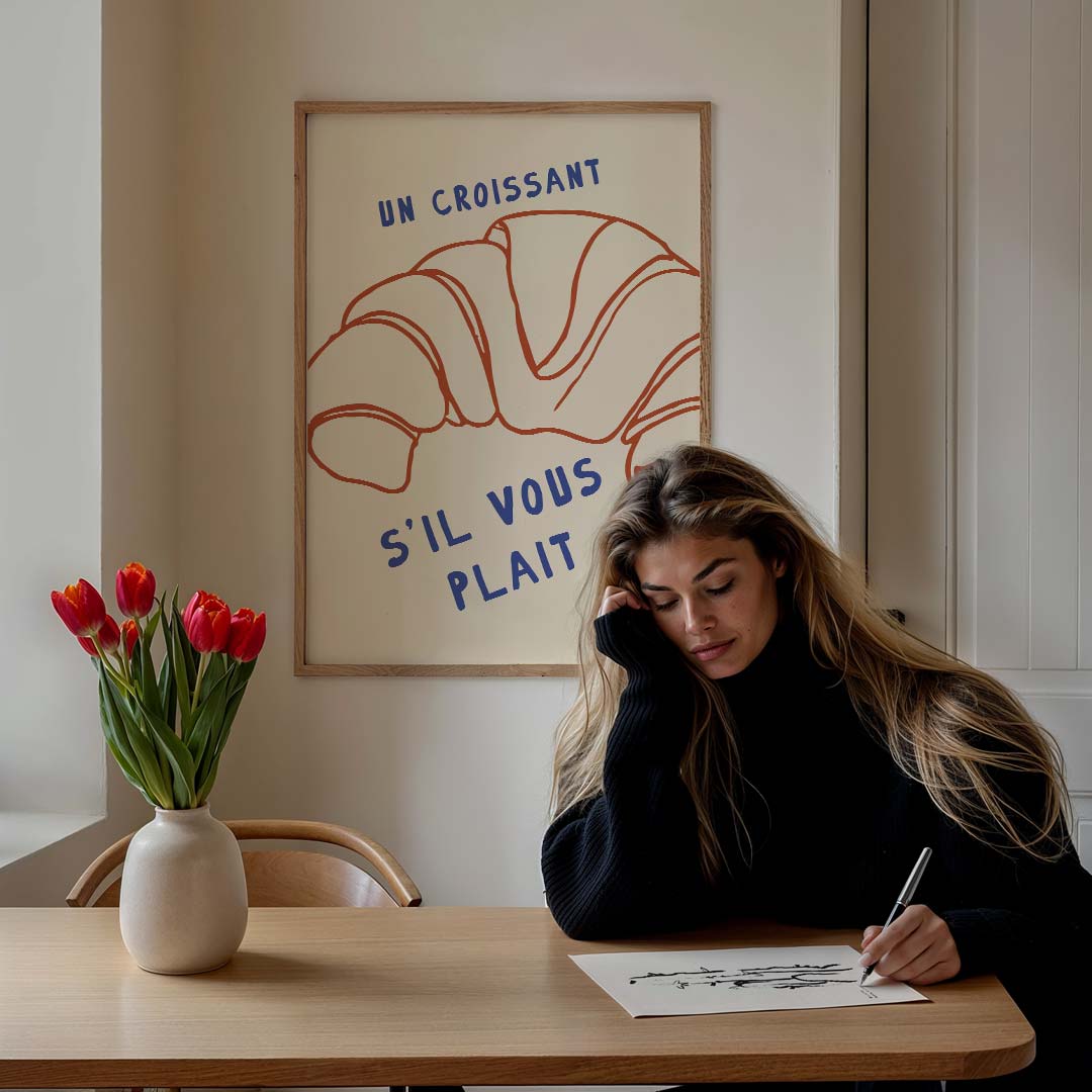 Croissant S'il Vous Plaît – culinaire wandkunst als portret poster