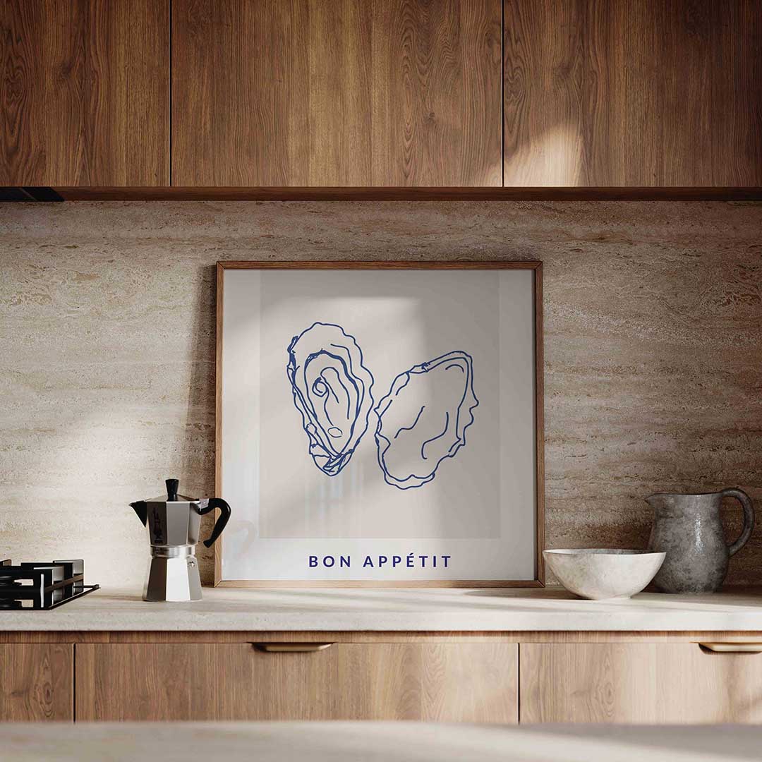 Oesters bon appétit – culinaire wandkunst als vierkante poster