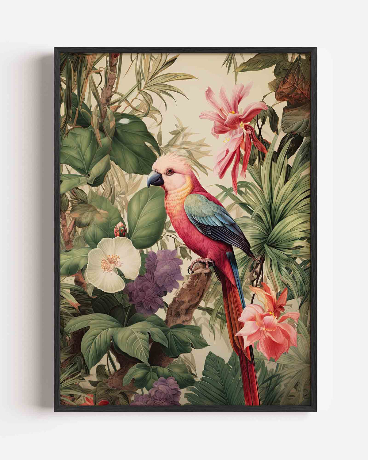 Papegaai en bloemen – jungle portret poster als wanddecoratie