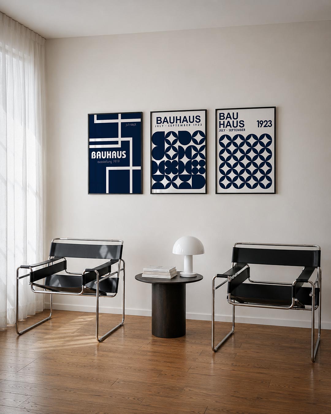 Lijnen en vlakken driedelige posterset – deze posterset in drie delen toont een strak lijnenspel met witte lijnen op een