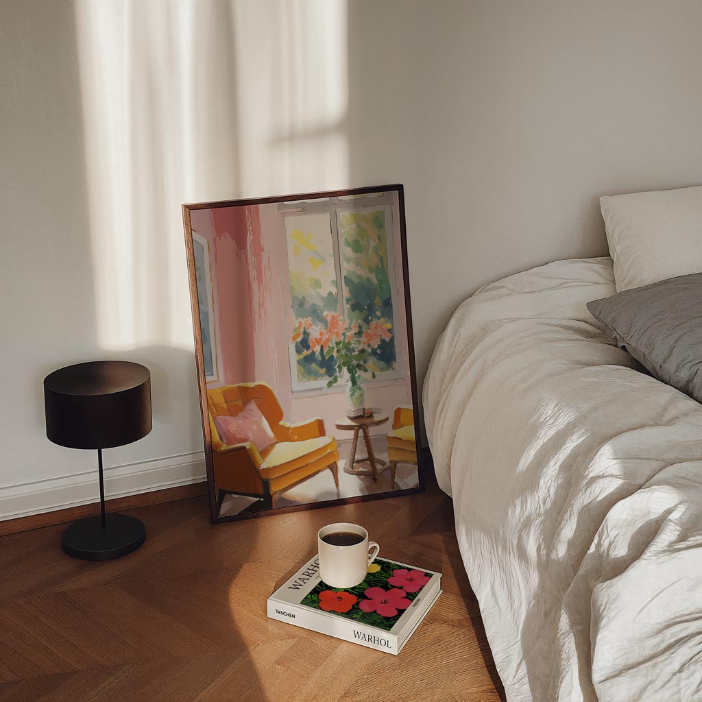 Zonovergoten Interieur Sfeerposter – staande zomer wanddecoratie van WallArtistic