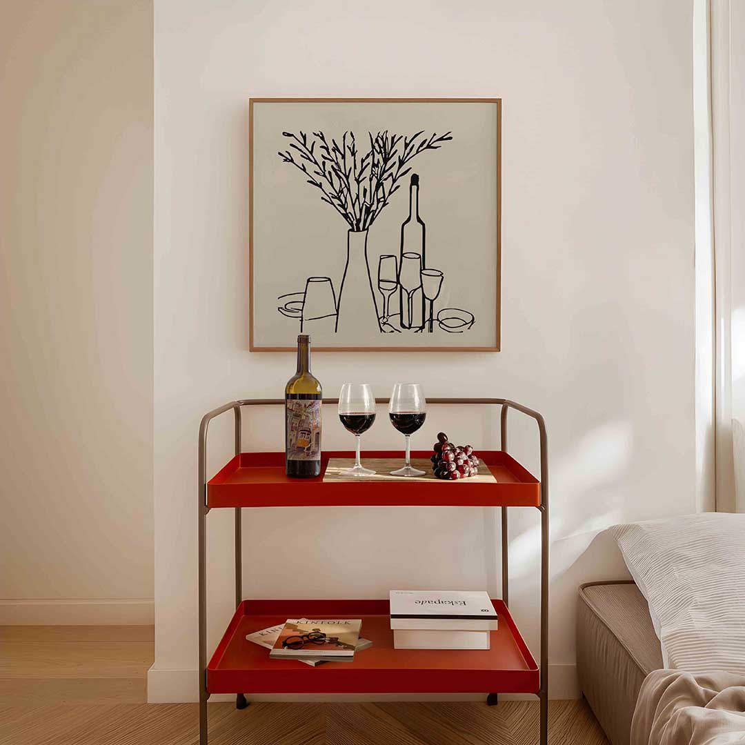 Takken en glazen – vierkante keuken wanddecoratie van WallArtistic