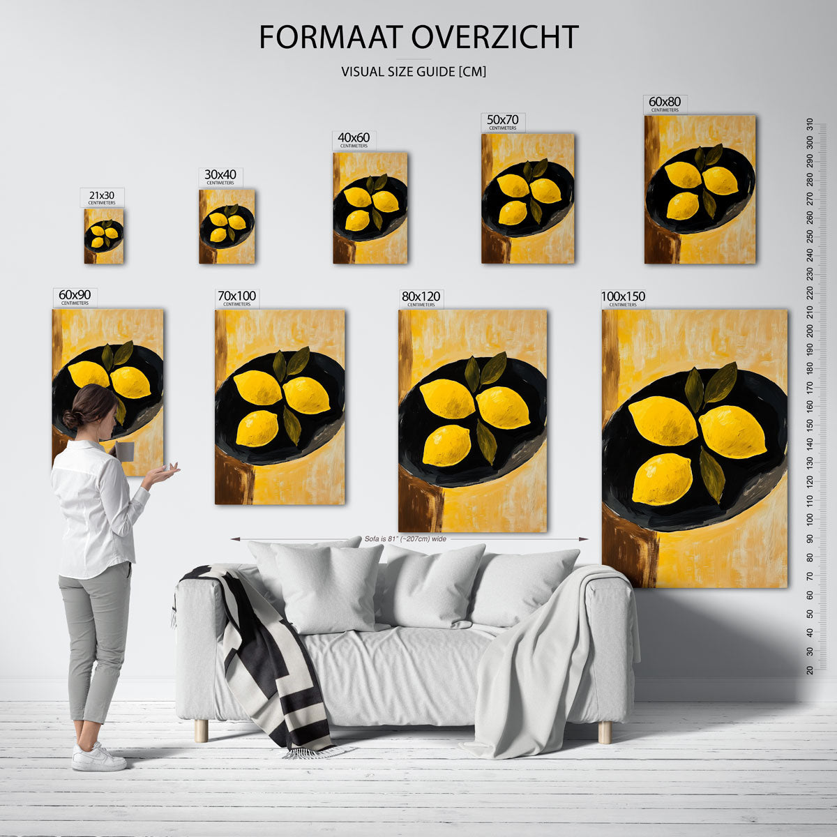 Citroenen op schaal – staande muurposter voor een modern interieur