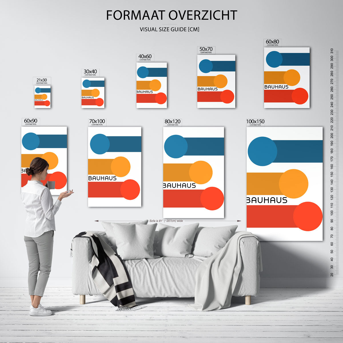 Cirkel en balken – geometrische poster in Bauhaus-stijl van WallArtistic