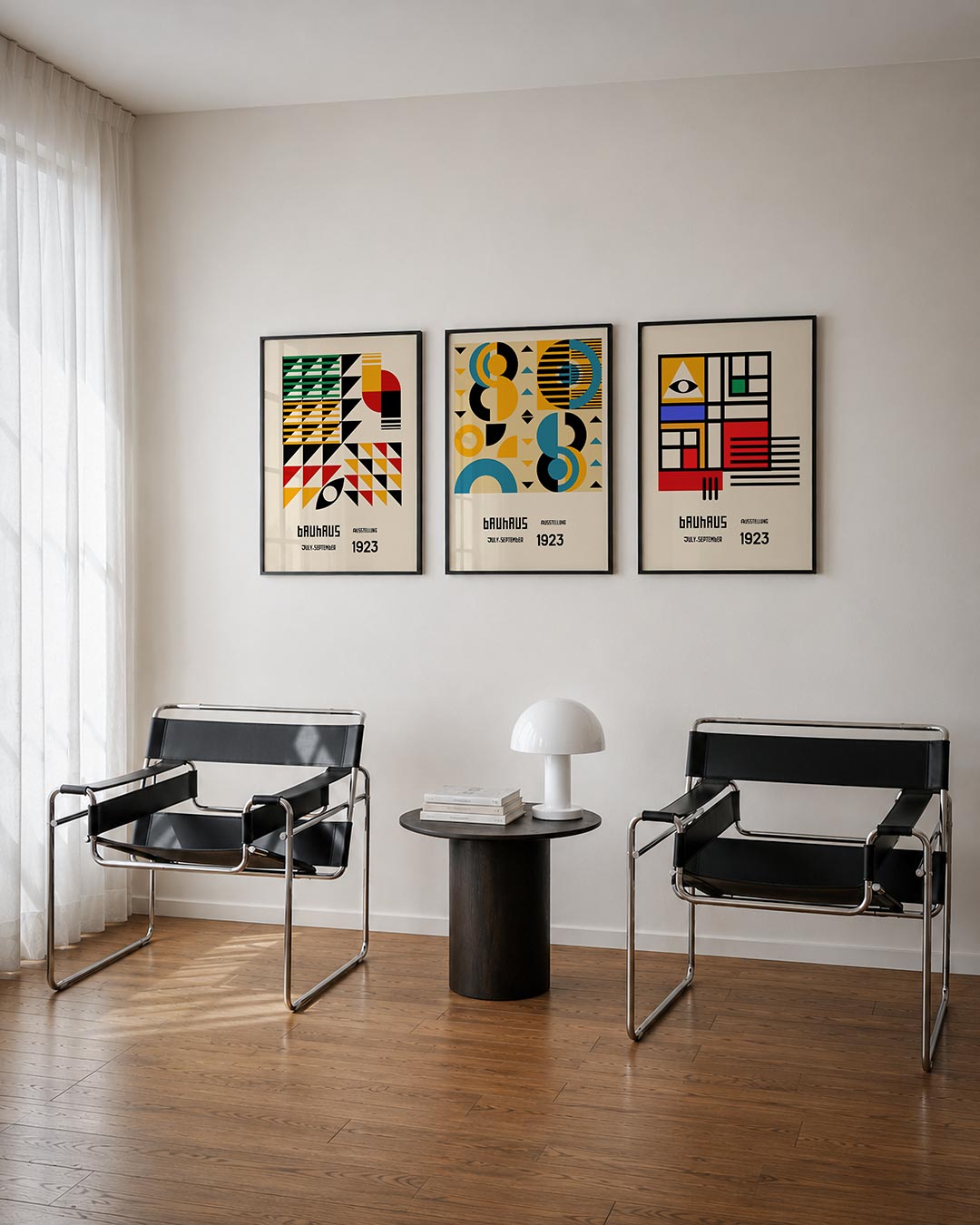Kleurrijke vormenmix posterset – derde productweergave – deze posterset in drie delen toont een speelse combinatie van