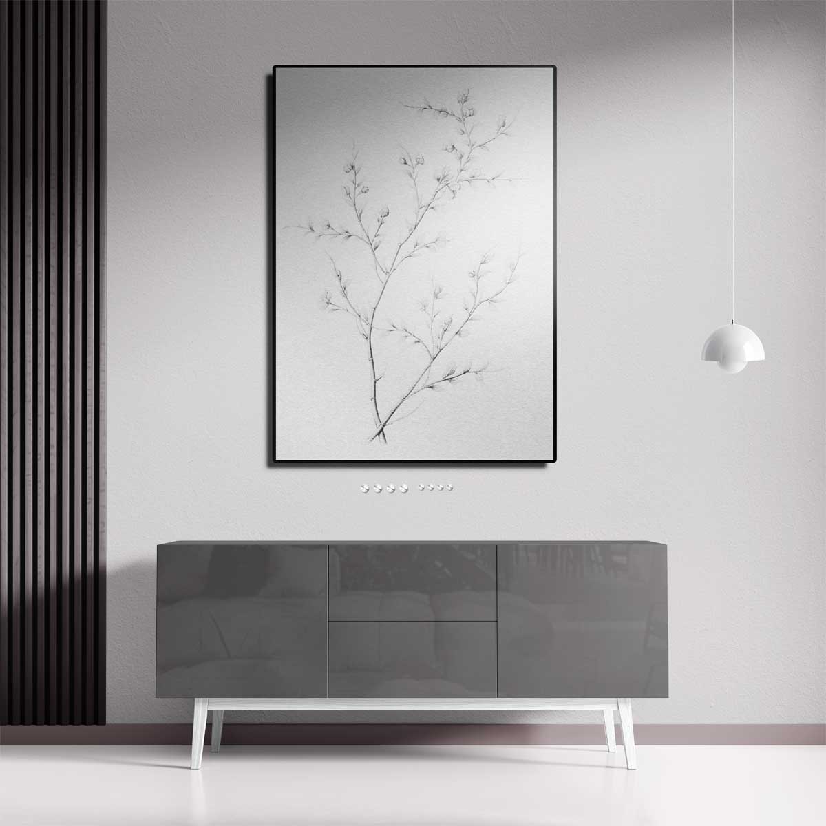 Elegante Potloodschets van Takken – staande wandkunst voor woonkamer of interieur
